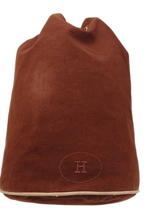 Hermes Polochonmimil Shoulder Bag Brown Canvas Drawstring - Picture 2 of 16